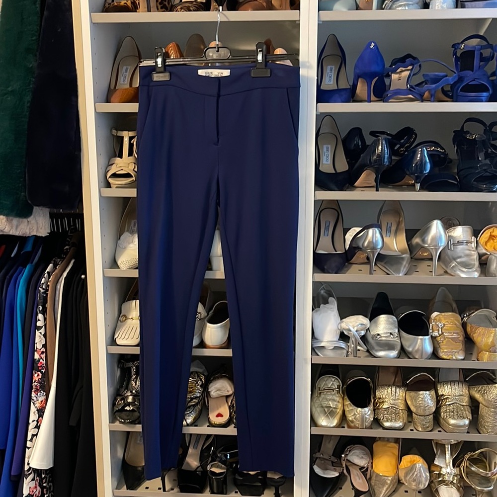 Blue jersey knit pants by Diane vonFurstenburg